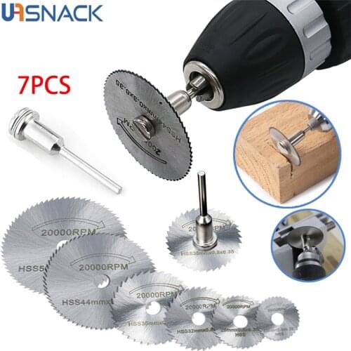 7pcs/set Metal Cutting Disc Hss High Speed Steel Rotary Blade Wheel Discs Mandrel for Tools Wood Cutting Saw for Dremel Cutoff