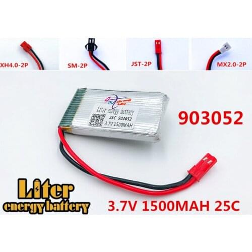 3.7v 1500mah 903052 Lipo Battery X5SW X5 M18 H5P HQ898B 859B T64 T04 rc Quadrocopter High power lithium polymer JST-2P