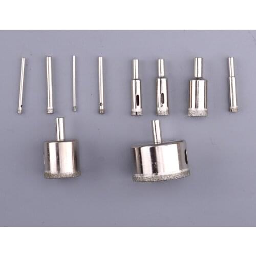 10Pcs Diamond Tool Drill Bit Hole Saw Cutter Glass Metal Fit for Tile Marble Glass 3mm/4mm/5mm/6mm/8mm/10mm/12mm/18mm/32mm/50mm