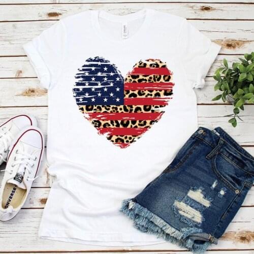 American Flag Leopard Print USA 4th of July Shirt Short Sleeve Cotton Top Tee O Neck Streetwear fashion graphic Drop shipping