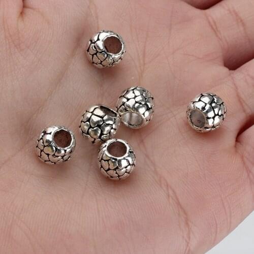 Zinc Alloy Silver Love Shape Large Hole Hollow Alloy Loose Beads 10pcs 8MM For DIY Fashion Bracelet Jewelry Making Accessories