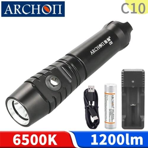 C10 6500K diving flashlight 1200lm diving lighting lamp 18650 battery dive torch Underwater 100m diving photography fill lights