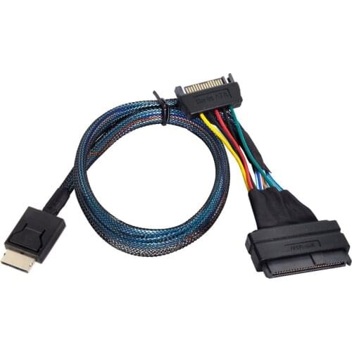 CableDeconn Oculink SFF-8611 to SFF-8639 U.2 U.3 NVME PCIe PCI-Express Cable 0.5m for SSD with 15Pin SATA Power Cable
