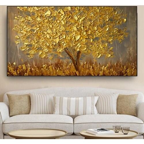 Golden Leaves Flowers Golden Tree Posters and Prints Abstract Plants Canvas Paintings Nordic Wall Art Pictures Bedroom Decor