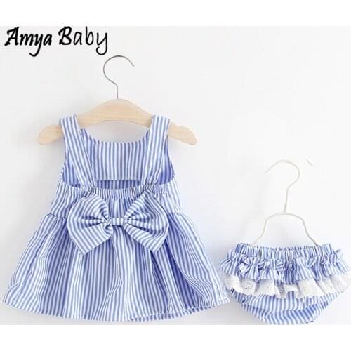 Baby Girl Clothes Set Infant Summer Outfits Bow Striped Tops Pants 2pcs One Year Birthday Girl Sets Baby Girls Outfits Kids Set
