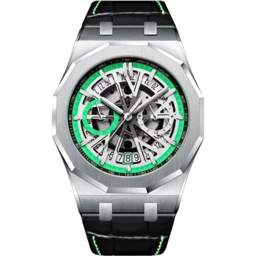 2021 New High Quality Mens Watch Tob Brand Luxury Leather Green Fashion Quartz Wristwatches Male Clock Relogio Masculino 3Bar