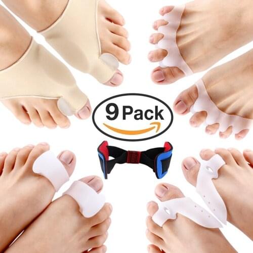 5pc Bunion Relief Protector Sleeves Kit Hallux Valgus Bunion Corrector Big Toe Separators Spacers Straighteners Splint Foot Care