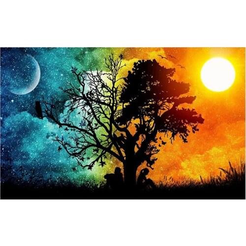Paint By Numbers Kits for Adult, DIY Canvas Painting for Adults Beginner-Sun Moon Tree