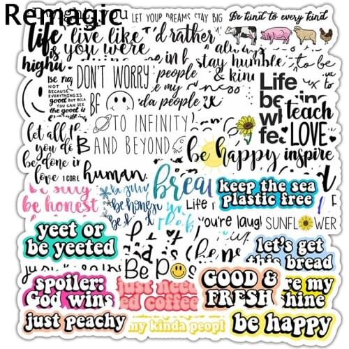 50pcs Motivational Typography Life Inspirational quotes Be happy Scrapbooking Stickers Packs Graffiti decals pasters gifts