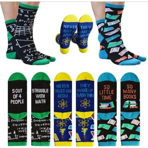Men and Women Fun Colorful Socks Fashion Letter Space Mathematics Physics Formula Printed Cotton Socks Spring Fall Happy Socks