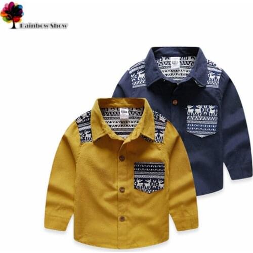 New Children Clothing Boys Autumn and Spring Classical Lovely Elk Patchwork Napping Cotton Quality Children Casual Shirts