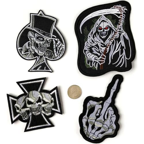 New Biker Punk Skull Patches for Clothes Sewing Applique Stripe on Clothes Stickers on Motorcycle Stussy Middle Finger Patch