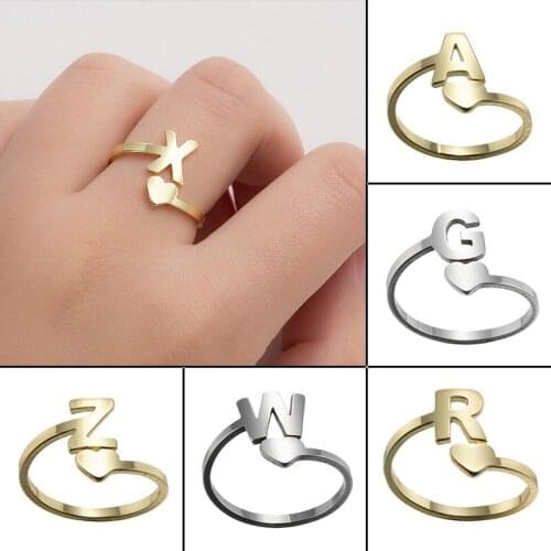 New A-Z Letter Stainless Steel Adjustable Opening Ring Initials Name Alphabet Female Party Trendy Jewelry Gift
