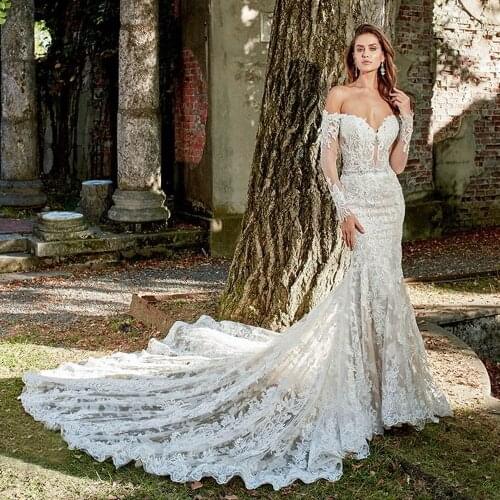 Boat Neck Vestido De Noiva Luxury lace Embroidery Mermaid Bride Wedding Dress 2021 new Bridal Gown Sexy backless Robe de mariee