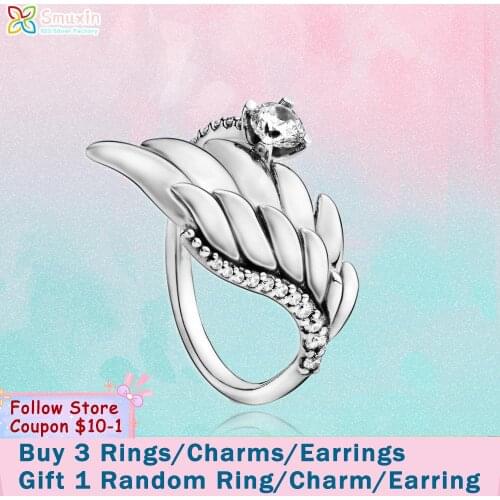 Smuxin 925 Sterling Silver Rings Angel Wing Ring Original 925 Silver Women Rins Engagement Rings Women Jewelry Making Girl Rings