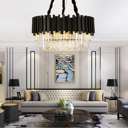 Modern crystal chandelier simple creative living room lamp fashion luxury black Nordic bedroom LED lighting