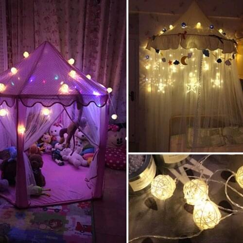 Battery Operated 1M 2M Handmade Rattan Ball LED Strip String Fairy Light Party Christmas Trees Wedding Curtain Decor