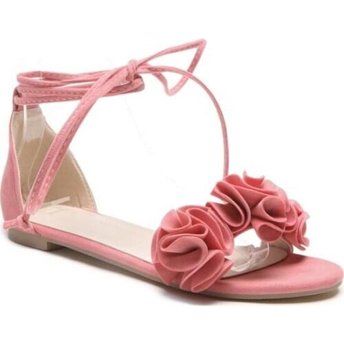 2020 African Flower Girl Shoes Ankle Strap Pink Suede Flat Dress Casual Pumps New Design Fashion Big Size Peep Toe Women Sandals