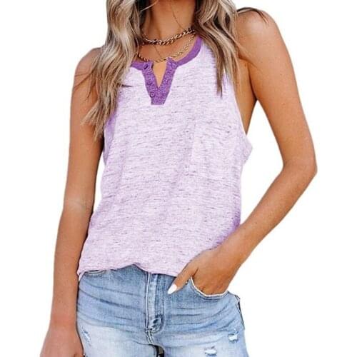 Uclio Womens New Style Loose Casual Printed Pocket Button Vest T-Shirt