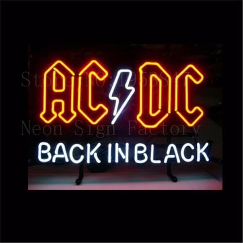 17*14" AC DC BACK IN BLACK outdoor NEON SIGN Signboard REAL GLASS BEER BAR PUB Billiards store display Restaurant Shop Signs