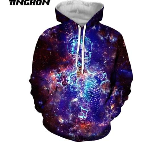 XS-7XL New Fashion Men Hoodies Psychedelic Skeleton 3D print Unisex Casual Hooded Sweatshirt