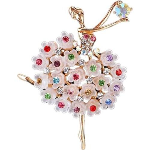 Luxury Crystal Brooch Ballerinas Dancer Princess Fairy Shape Brooches For Women Gold Color Ballet Girl Banquet Dress Accessories