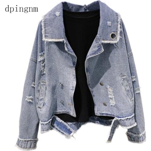 Jeans Jacket Women Casacos Feminino Slim Ripped Holes Denim Jacket Femme Elegant Vintage Bomber Jacket 2019 Basic Coats