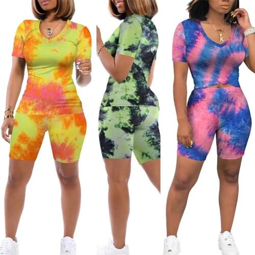 Women Short Sleeve T-shirt Blouse Shorts Tie Dye Sports Slim Outfits Tracksuit Sports Slim Outfits Tracksuit Sports Slim Outfits