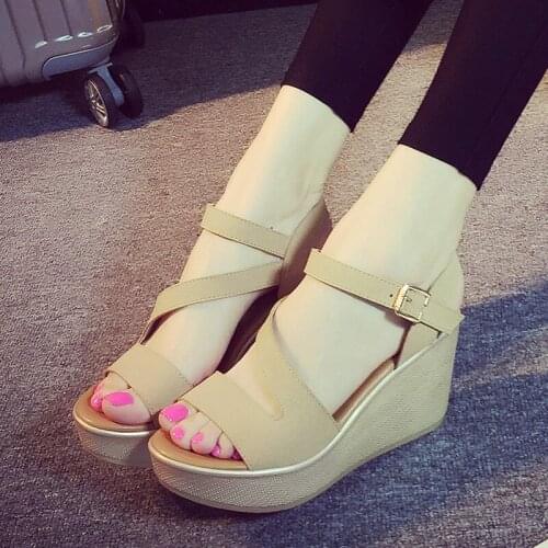 Women Plus Size Shoes Summer New Wedge High Heel Sandals Female Thick Bottom Fish Mouth Sandals 33-43 Yards