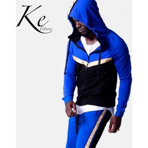 KE winter plus velvet sweater mens hooded polyester sports sweater suit long-sleeved two-piece mens trendy tracksuit men