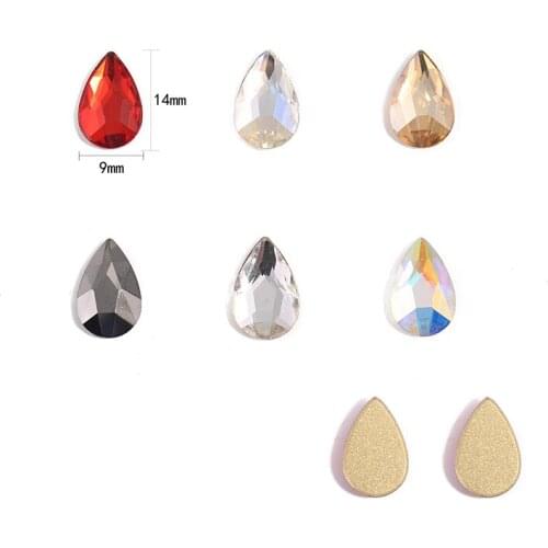 10pcs /lot K9 Glass Rhinestone for Nail art, Flat Back & Gold Plated, Faceted, Shield, Sunshine, 14x9xmm(RGLA-G007-9x14-001SH)