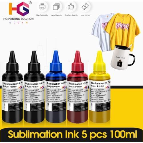 5 BottLe Inkjet Sublimation Ink Refill Universal 100ML For Epson Desktop Printer Heat Transfer Kit Press Used Mug Cup T-Shirt