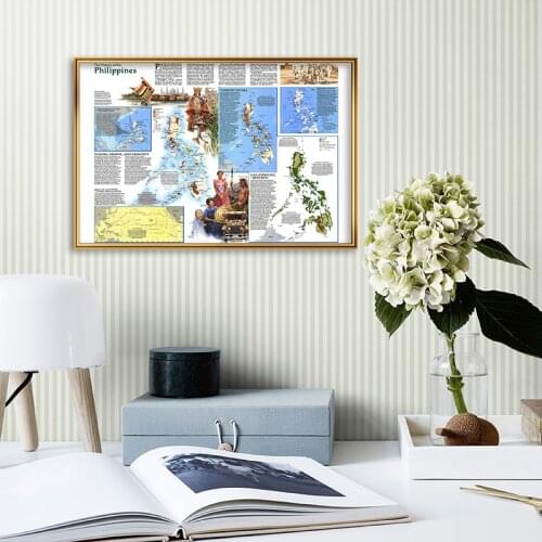 A2 World Map Philippines 1986 Personalized Map of World 59x42cm Non-woven Detailed Poster Wall Chart Retro Paper Kraft Paper