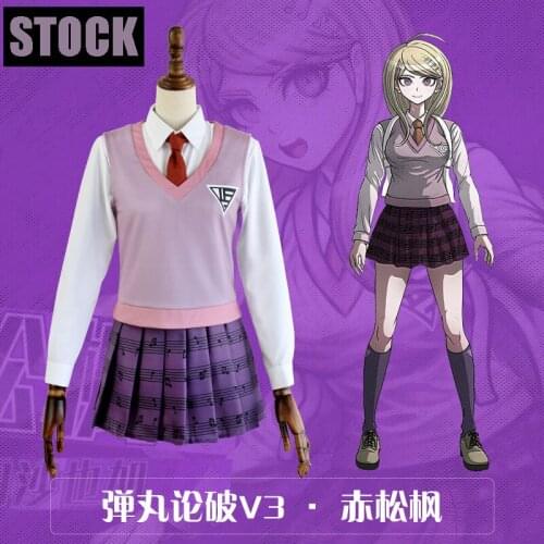 [STOCK]Anime Danganronpa V3 Akamatsu Kaede JK Girls School Uniform Dress Cosplay Costume Shirt+Vest+Skirt Halloween Party Suit