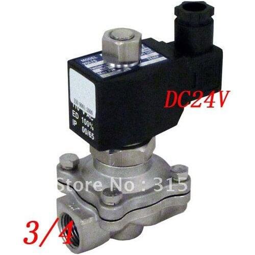 Free Shipping 5PCS/Lot 3/4'' Two Way 2 Position Solenoid Valve 24VDC Stainless Steel Valve Body Acid VITON