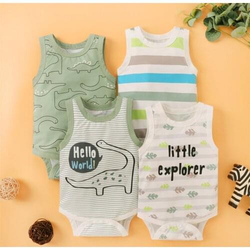 Sleeveless Baby Bodysuit Newborn Infant Baby Boys Girls Letter Cartoon Sleeveless Romper Clothes Bodysuit Summer Bodysuit