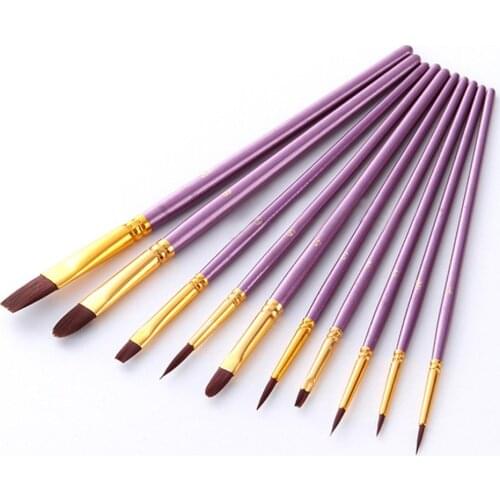 Artist Nylon Paint Brush Professional Watercolor Acrylic Wooden Handle Painting Brushes Art Supplies Stationery 10 pcs