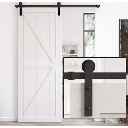 JACHOR 4-16FT I-Shaped Barn Door Slide Track Hardware Top Mounted Rail System Heavy Duty Hanger Pulley Set for Single Door