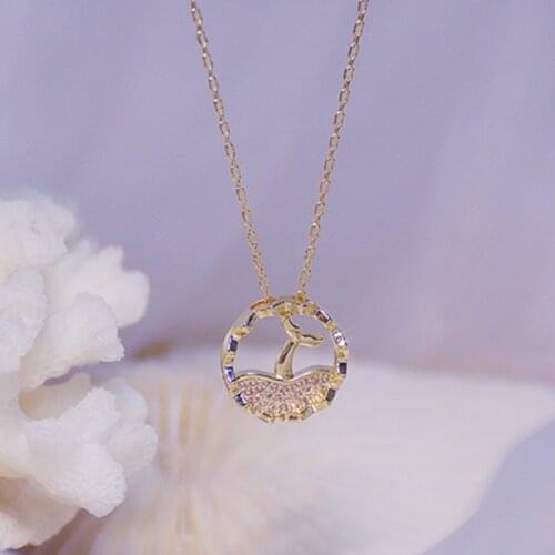 Korea 14k Gold-plated Exquisite Fishtail Micro-inlaid Zircon Exquisite Necklaces for Woman Simple Clavicle Chain Necklace