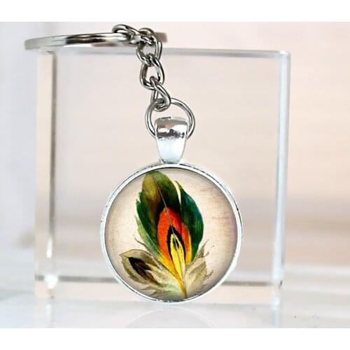 Handmade Beautiful Bird Feather Glass Pendant Bird Feather Jewelry Feathers Bag Car Keychain Peacock Charm Gift For Bird Lover
