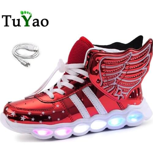 2020 New Angel Wings Casual Shoes with USB Led Baby Girls Boys Light Up Luminous Sneakers Glowing illuminated Lighted lighting