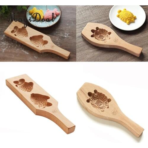 MagiDeal Blessing Fish, Turtle Pattern Wooden Handmade Muffin Mooncake Cups Mould Biscuit Cake Mold DIY Animals
