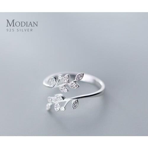 Modian Dazzling Zircon Tree Branch Leaves Sterling Silver 925 Ring for Women Free Size Ring Luxury Engagement Gift Fine Jewelry