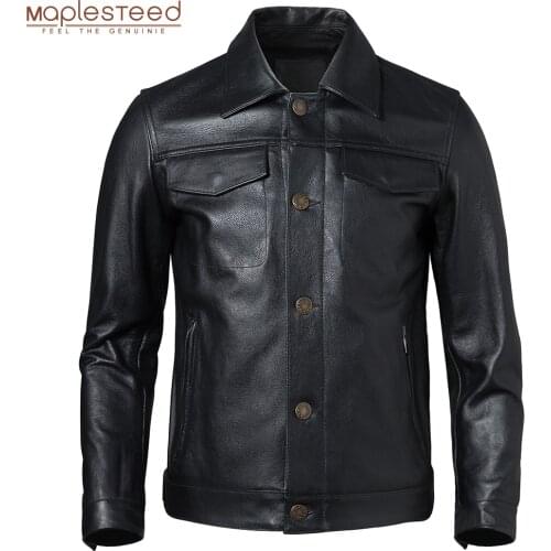 Fashion Men Leather Jacket 100% Natural Cowhide Mens Genuine Leather Coat Male Leather Clothing Autumn Spring Asian Size M607