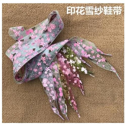Fashion New Design 80cm/100cm/120cm Flower Print Chiffon Shoelace Both For Child and Adult