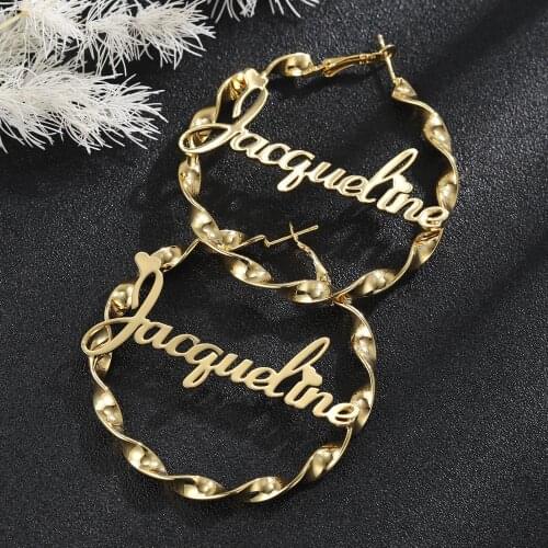 MYDIY 50MM Custom Hoop Earrings Customize Name Earrings Twist Hoop Earring Personality Earrings With Statement Words Hiphop Sexy