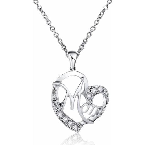 Mothers Day Jewelry Gift Necklace Mom Letter Love Heart Shaped Crystal Pendant Necklace Charms Choker Best Gift For Mother