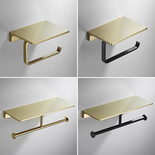 Gold Black Colors Toilet Paper Holder Wall Mount Tissue Roll Hanger Brass Phone Platform Bathroom Hardware Set