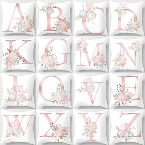 Cushion Cover Decorative Pink 26 English Letter Printed Throw Pillowcase Cover 45X45cm Polyester Case Decorative Pillow Case