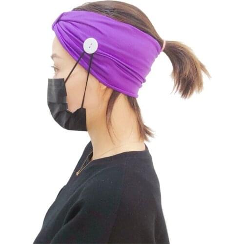 2020 New Anti-Leash Headband with Button Womens Fitness Gym Hair Band Wide Yoga Training Headband for Sports Running